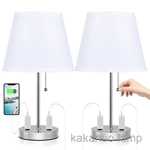 White Color Trapezoid Shape Bedroom Lamp with Outlet（Set of 2）