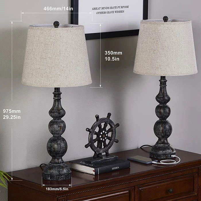 Farmhouse Polyresin Table Lamp with Rotary Switch Set of 2