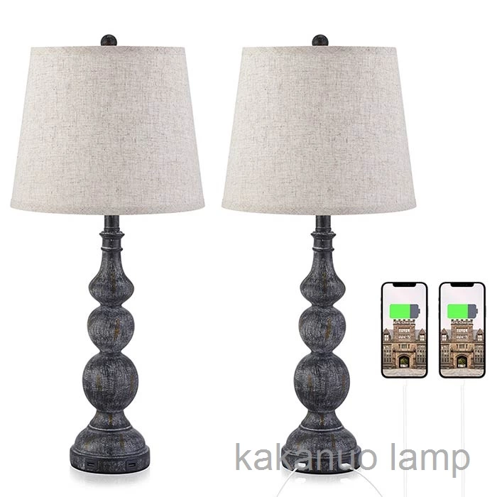 Farmhouse Polyresin Table Lamp with Rotary Switch Set of 2