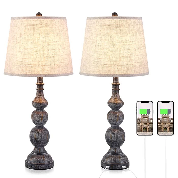 Farmhouse Polyresin Table Lamp with Rotary Switch Set of 2