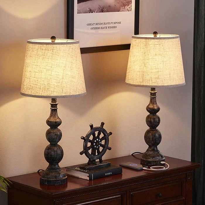 Farmhouse Polyresin Table Lamp with Rotary Switch Set of 2