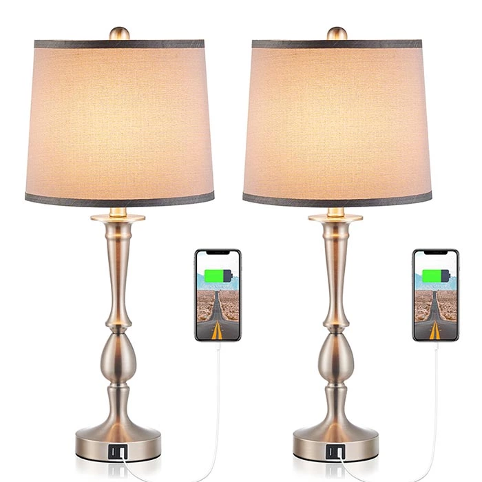 Teardrop-shaped Nickel Finish Metal Lamp Base Table Lamp Set of 2