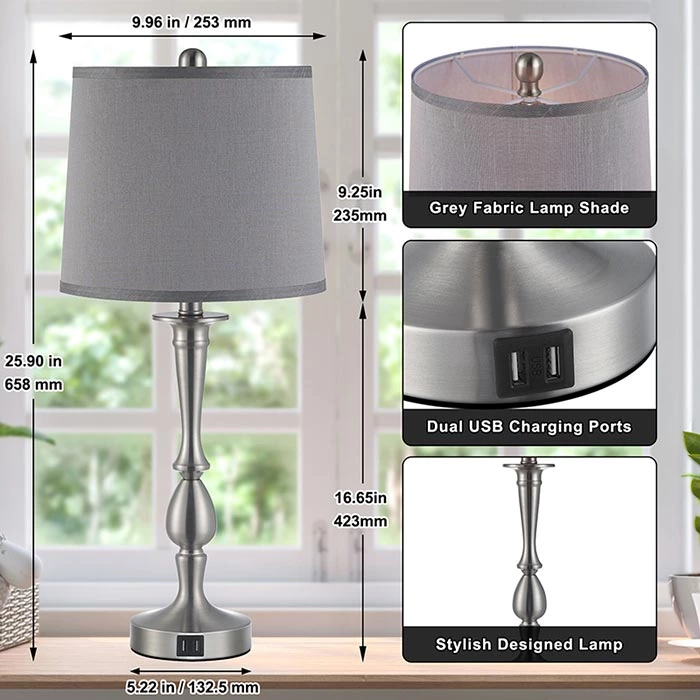 Teardrop-shaped Nickel Finish Metal Lamp Base Table Lamp Set of 2