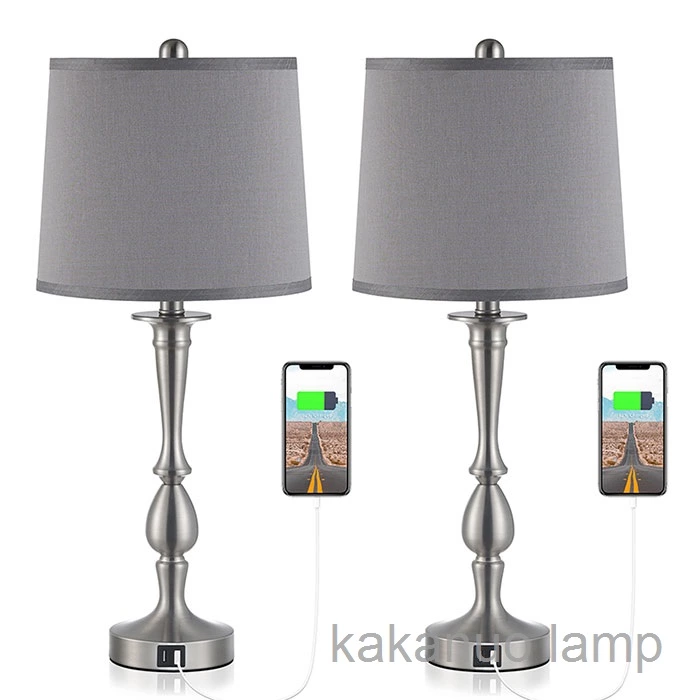 Teardrop-shaped Nickel Finish Metal Lamp Base Table Lamp Set of 2