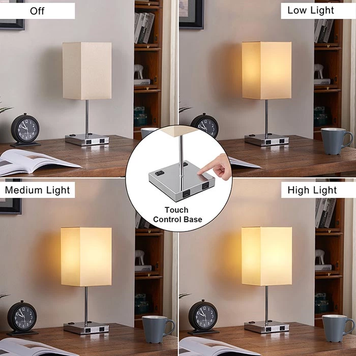 Champagne Color Touch Control USB Table Lamp with Outlet