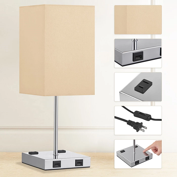 Champagne Color Touch Control USB Table Lamp with Outlet