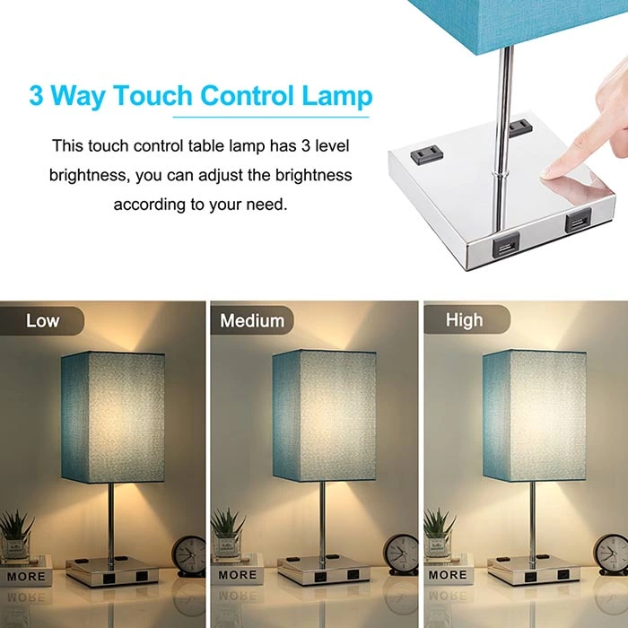 Deep Blue Color Touch Control USB Table Lamp with Outlet