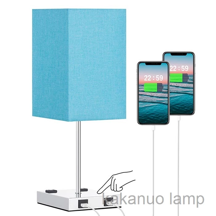 Deep Blue Color Touch Control USB Table Lamp with Outlet