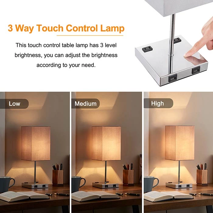 Pessimistic Color Touch Control USB Table Lamp with Outlet