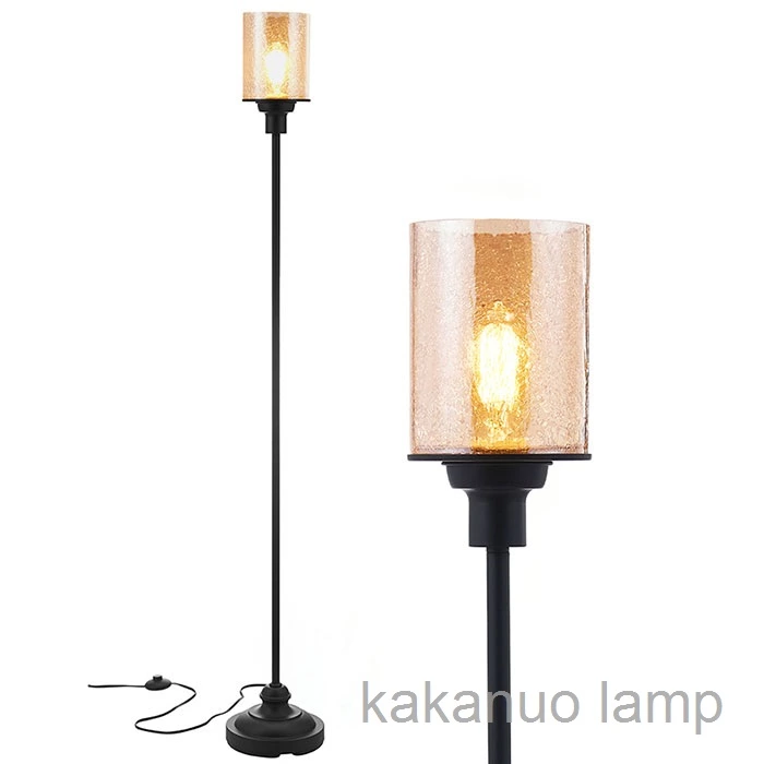 Black Floor Lamp with Cracked Glass Shade for Living Room & Bedroom