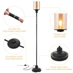 Black Floor Lamp with Cracked Glass Shade for Living Room & Bedroom