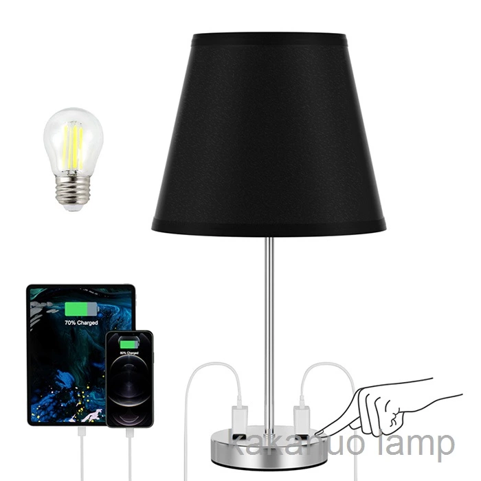 Drum Shape Touch Control Table Lamp Black Color