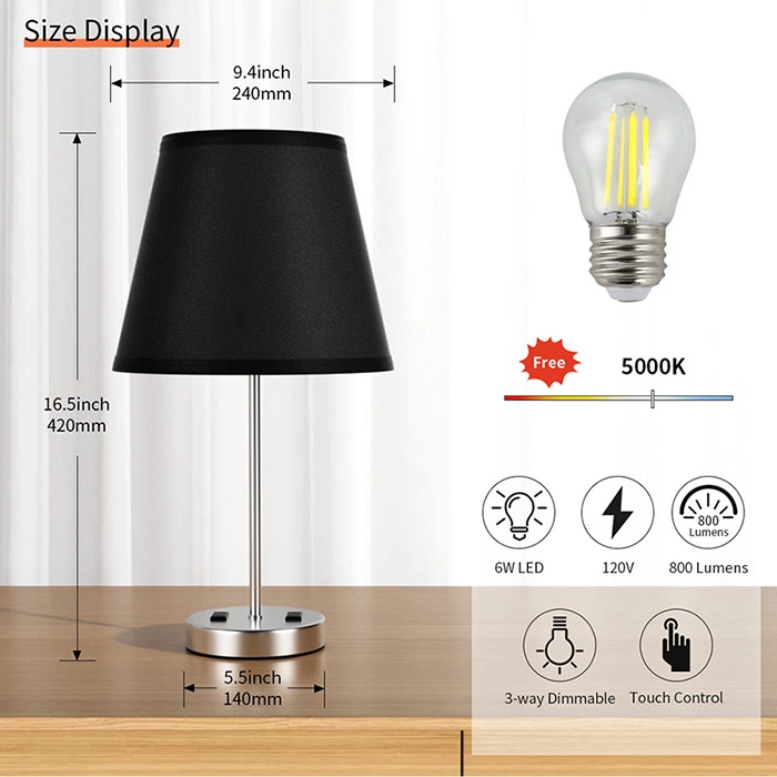 Drum Shape Touch Control Table Lamp Black Color