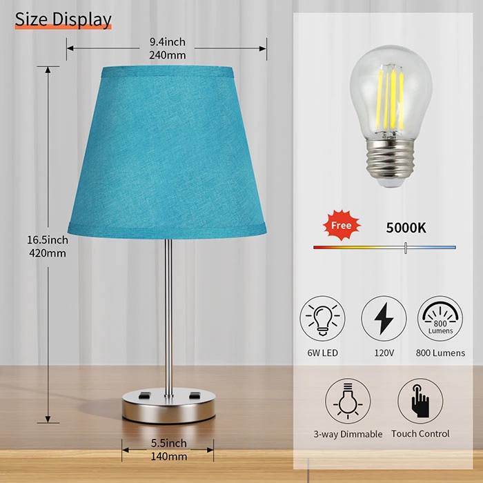 Drum Shape Touch Control Table Lamp Deep Blue Color