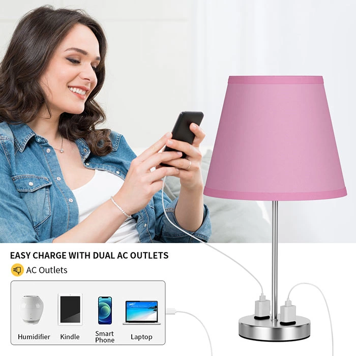 Drum Shape Touch Control Table Lamp Pink Color