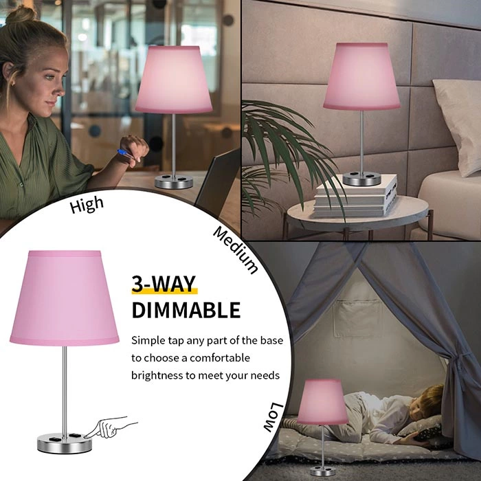 Drum Shape Touch Control Table Lamp Pink Color