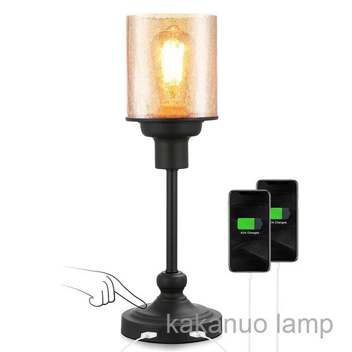 Industrial 3-Way Touch Dimmable Cracked Glass Table Lamp